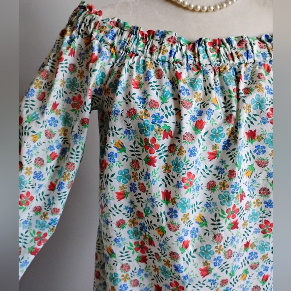 Liberty Art Fabric Tana Lawn Peasant Off The Shoulder Shirt Edenham Floral Sz 4 - Picture 4 of 14